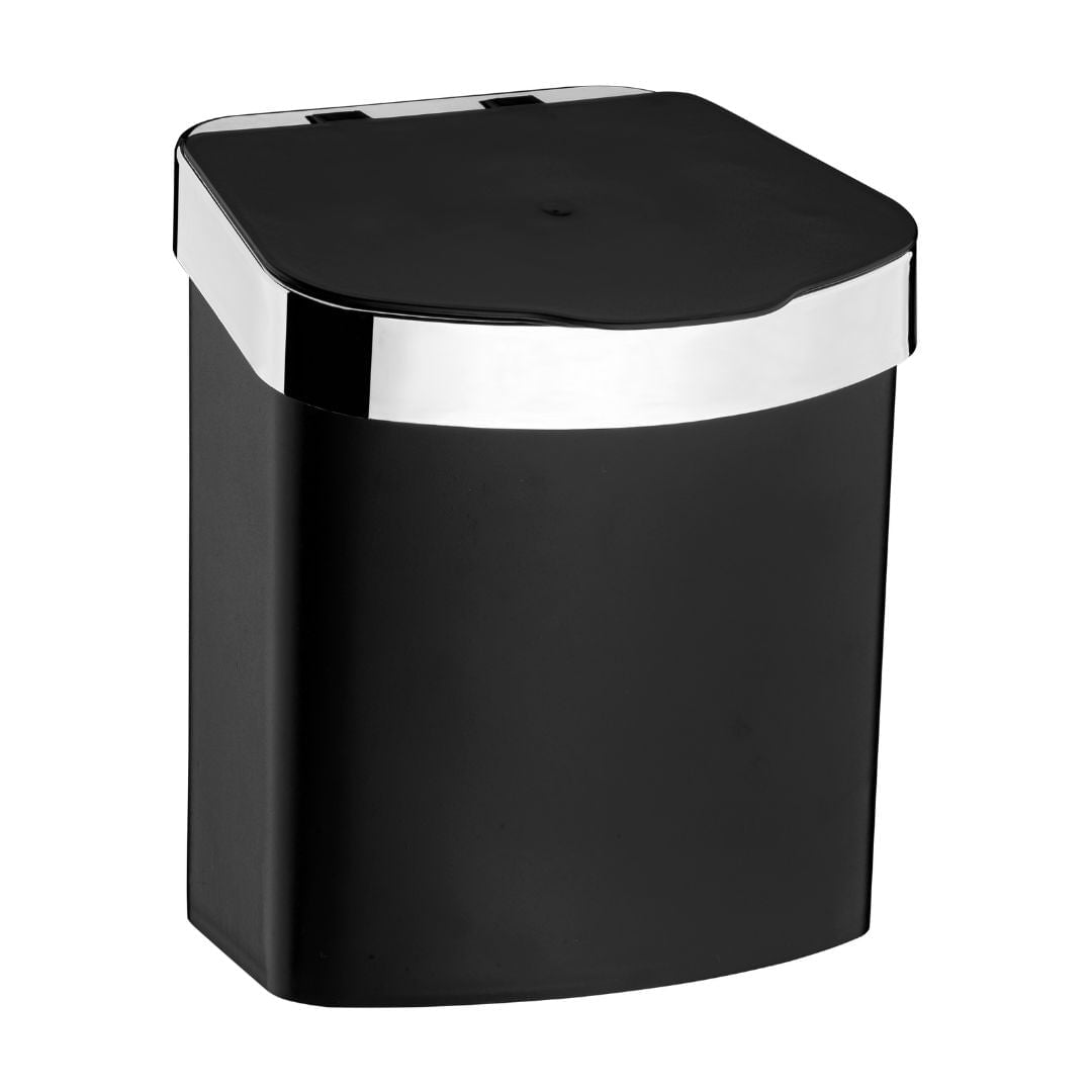 Lixeira Preta e Cromada 2,5 Litros - Ela Decora