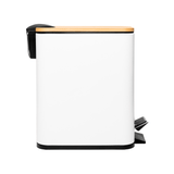 Lixeira Quadrada com Pedal de Metal e Tampa de Bambu Branca 5 L - Ela Decora