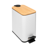 Lixeira Quadrada com Pedal de Metal e Tampa de Bambu Branca 5 L - Ela Decora