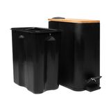 Lixeira Quadrada com Pedal de Metal e Tampa de Bambu Preta 5 L - Ela Decora