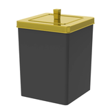 Lixeira Quadrada Preto com Tampa Dourada 6,5 Litros - Ela Decora