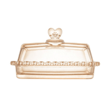 Manteigueira com Tampa de Cristal Coração Âmbar Metalizado 17cm - Ela Decora