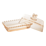 Manteigueira com Tampa de Cristal Coração Âmbar Metalizado 17cm - Ela Decora