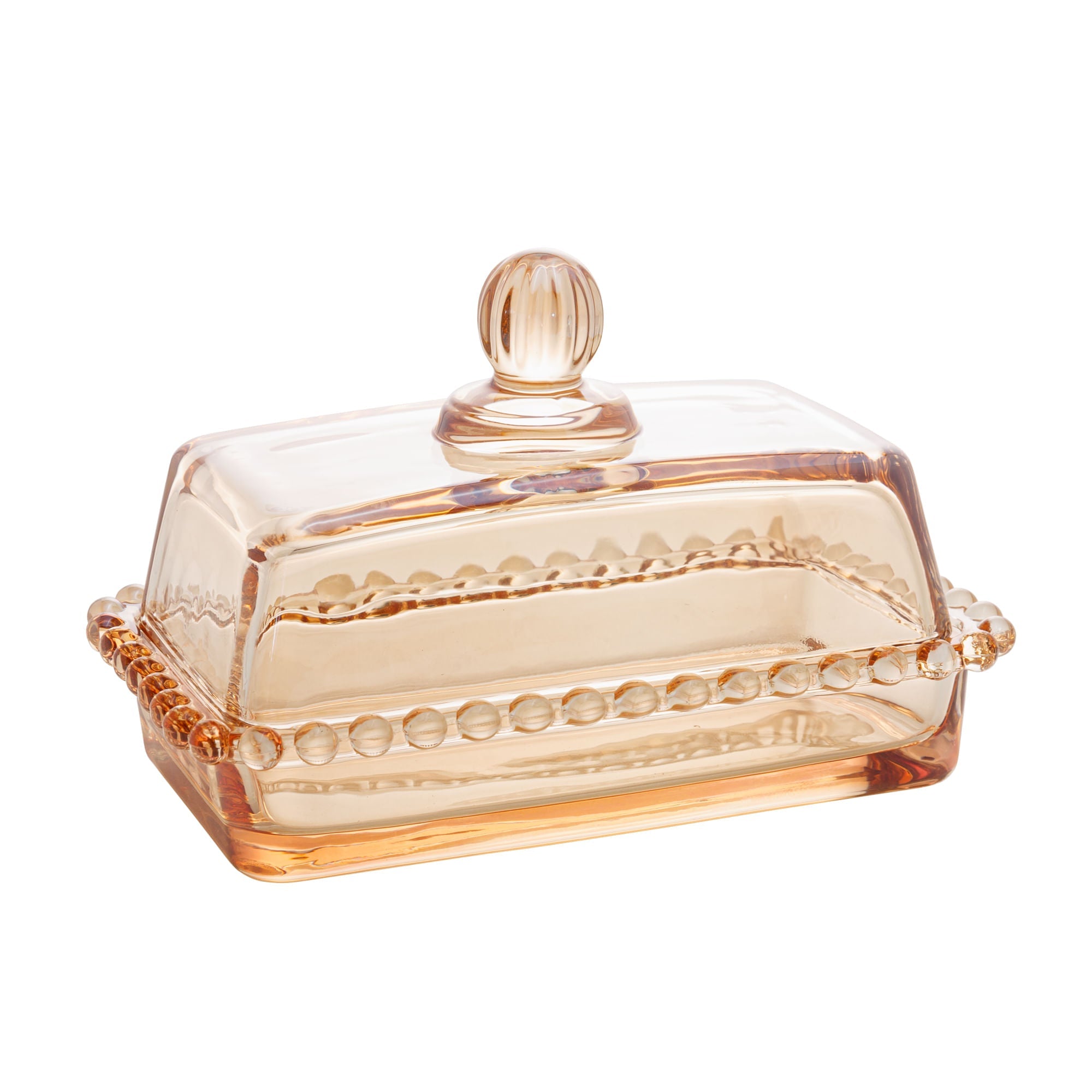 Manteigueira com Tampa Pearl Cristal de Chumbo Âmbar 17cm - Ela Decora