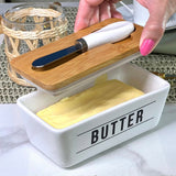 Manteigueira de Porcelana com Faca Manhattan Branca 400ml - Ela Decora