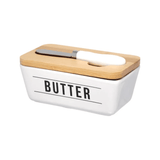 Manteigueira de Porcelana com Faca Manhattan Branca 400ml - Ela Decora