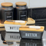 Manteigueira de Porcelana com Faca Manhattan Preta 400ml - Ela Decora