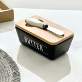 Manteigueira de Porcelana com Faca Manhattan Preta 400ml - Ela Decora