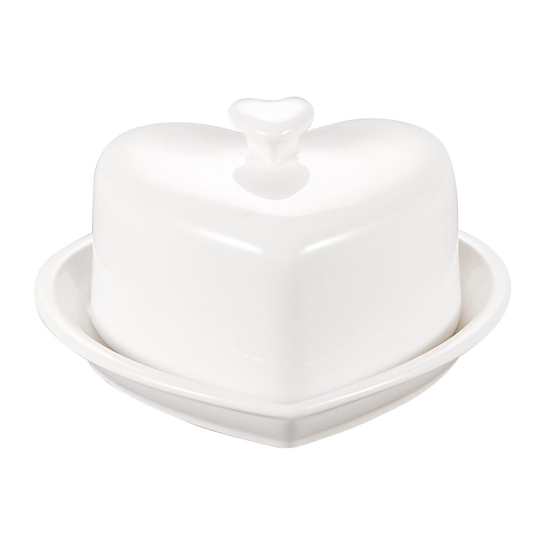Manteigueira de Porcelana Heart Coração Branca 14cm - Ela Decora