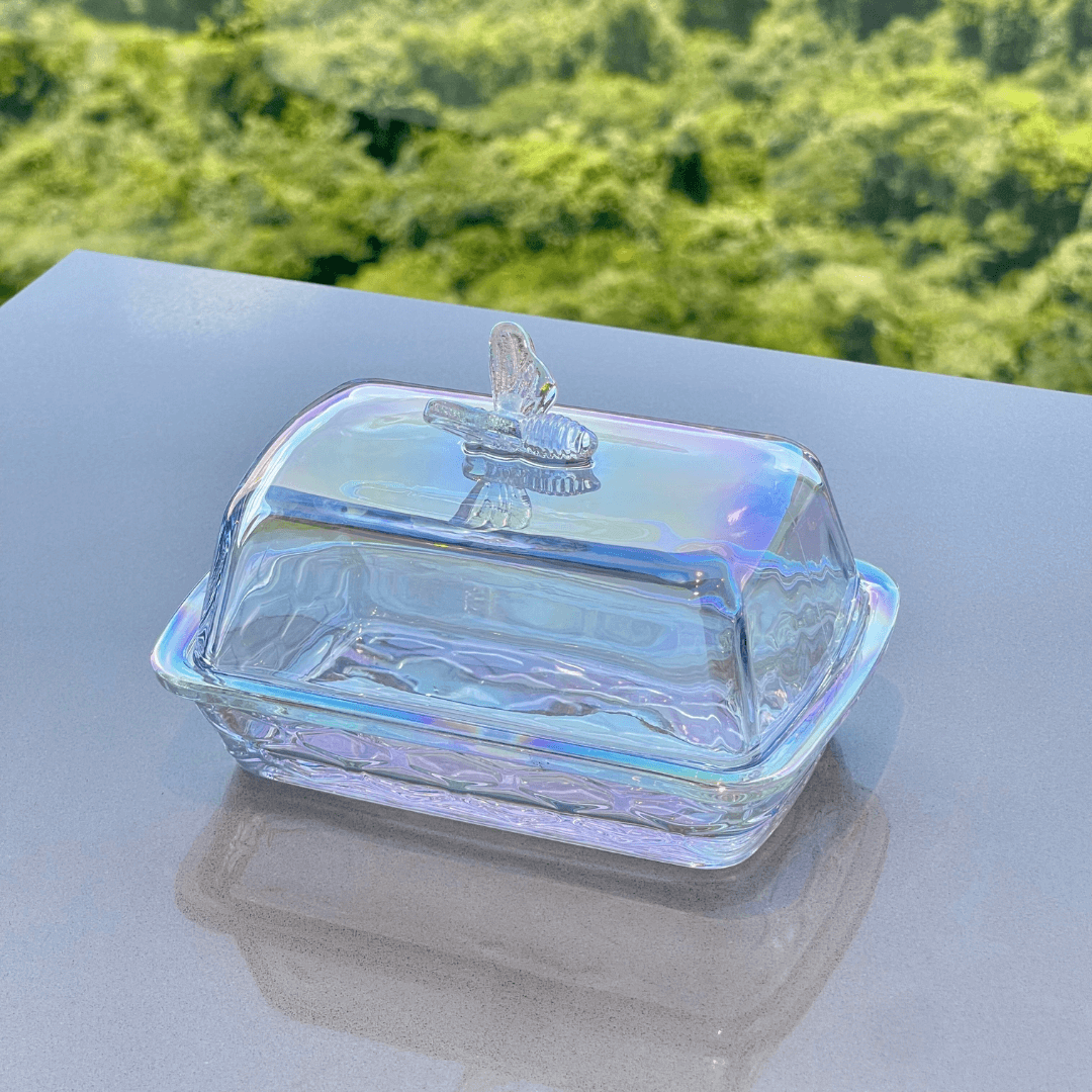 Manteigueira de Vidro colorido com abelha