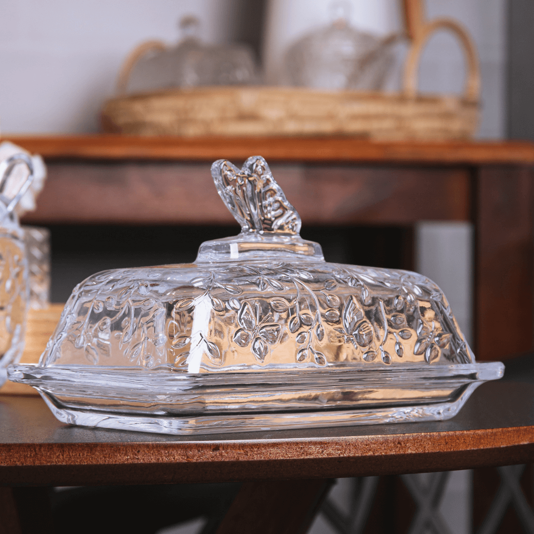 Manteigueira em Cristal com Tampa New Butterfly 18cm - Ela Decora