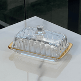 Manteigueira Radial em Cristal com Tampa Fio de Ouro 18cm - Ela Decora
