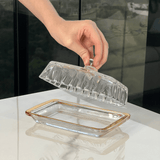 Manteigueira Radial em Cristal com Tampa Fio de Ouro 18cm - Ela Decora