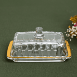 Manteigueira Radial em Cristal com Tampa Fio de Ouro 18cm - Ela Decora