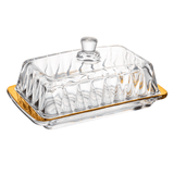 Manteigueira Radial em Cristal com Tampa Fio de Ouro 18cm - Ela Decora