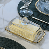 Manteigueira Retangular Imperatriz Tampa em Cristal Fio de Ouro 15,5cm - Ela Decora