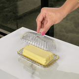 Manteigueira Retangular Imperatriz Tampa em Cristal Fio de Ouro 15,5cm - Ela Decora