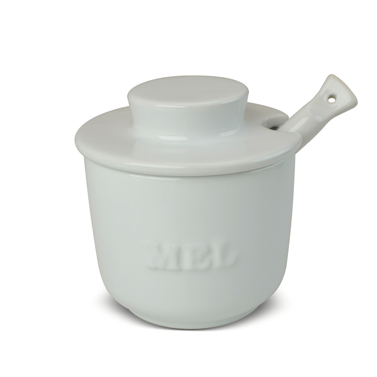 Meleira com Colher em Cerâmica Branca - Ela Decora