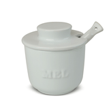 Meleira com Colher em Cerâmica Branca - Ela Decora