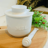 Meleira com Colher em Cerâmica Branca - Ela Decora
