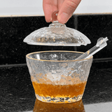 Meleira de Cristal Martelado com Colher e Tampa com Fio de Ouro Petra - Ela Decora