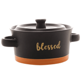 Mini Caçarola em Cerâmica Blessed Preto Matt/Laranja 16cm - Ela Decora