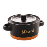 Mini Caçarola em Cerâmica Blessed Preto Matt/Laranja 16cm - Ela Decora