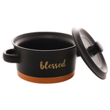 Mini Caçarola em Cerâmica Blessed Preto Matt/Laranja 16cm - Ela Decora