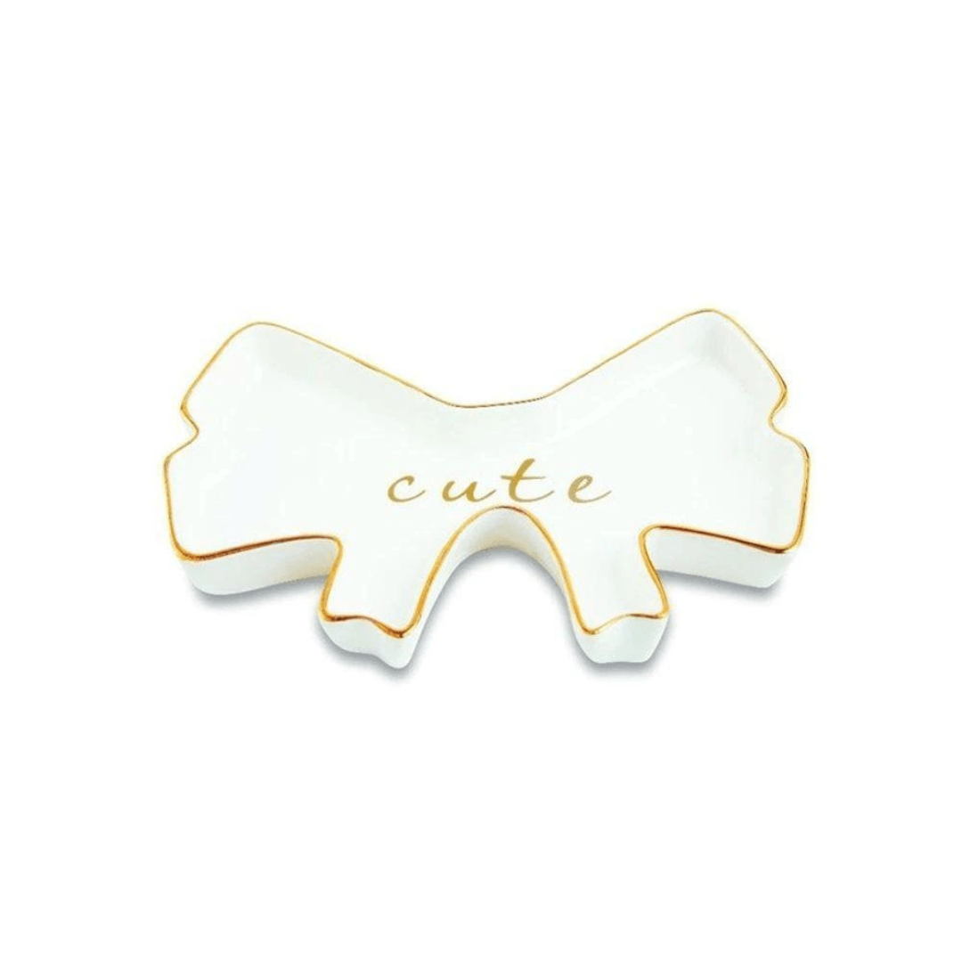 Mini Prato Em Cerâmica Branco e Dourado Laco Escrita Cute 1,5 x 13,5 x 9 cm - Ela Decora