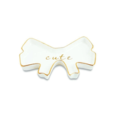 Mini Prato Em Cerâmica Branco e Dourado Laco Escrita Cute 1,5 x 13,5 x 9 cm - Ela Decora