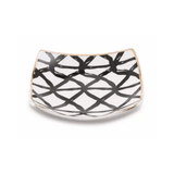 Mini Prato Quadrado Branco com Detalhes em Preto e Dourado - 10 cm - Ela Decora