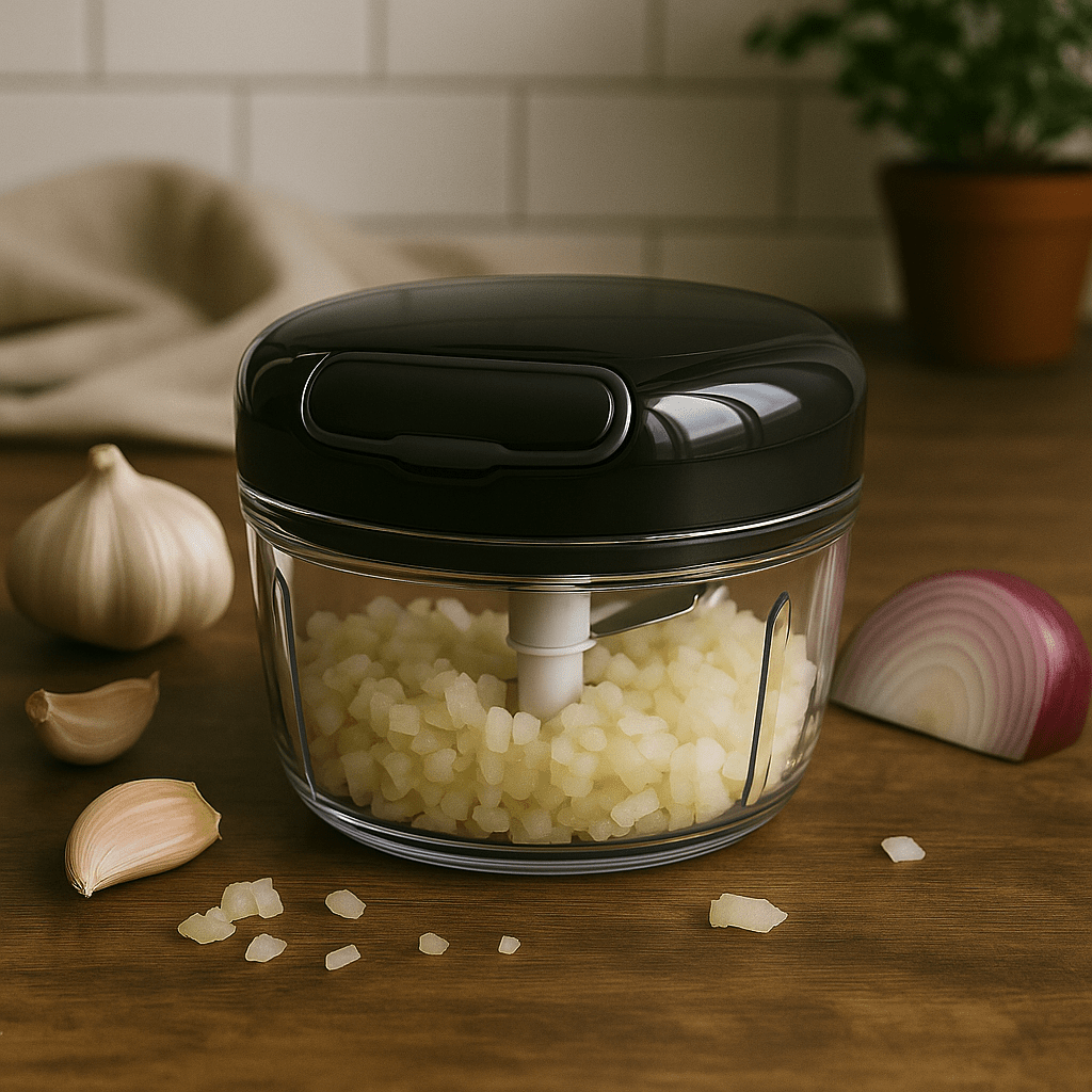 Mini Processador de Alimentos Manual em Plástico com 2 Laminas Preto e Cinza 200ml - Ela Decora