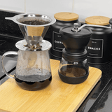 Moedor de Café Manual em Aço Inox com Pote de Vidro Preto 20cm - Ela Decora