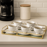 Jogo 6 Xícaras de Café com Pires Scarlet New Bone Branco e Dourado 90ml