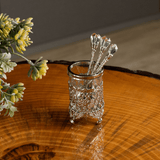 jogo de colheres de café com copo niquelado