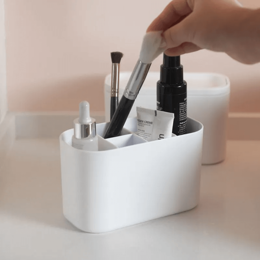 Organizador de Maquiagem com Divisórias Bold Branco 16,8cm - Ela Decora