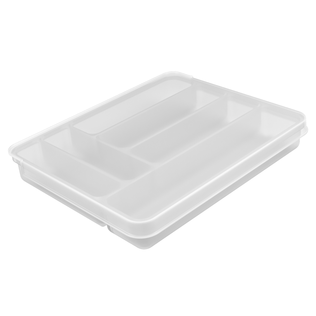 Organizador de Talheres com Tampa Extensível Perfect Transparente 35,9cm - Ela Decora