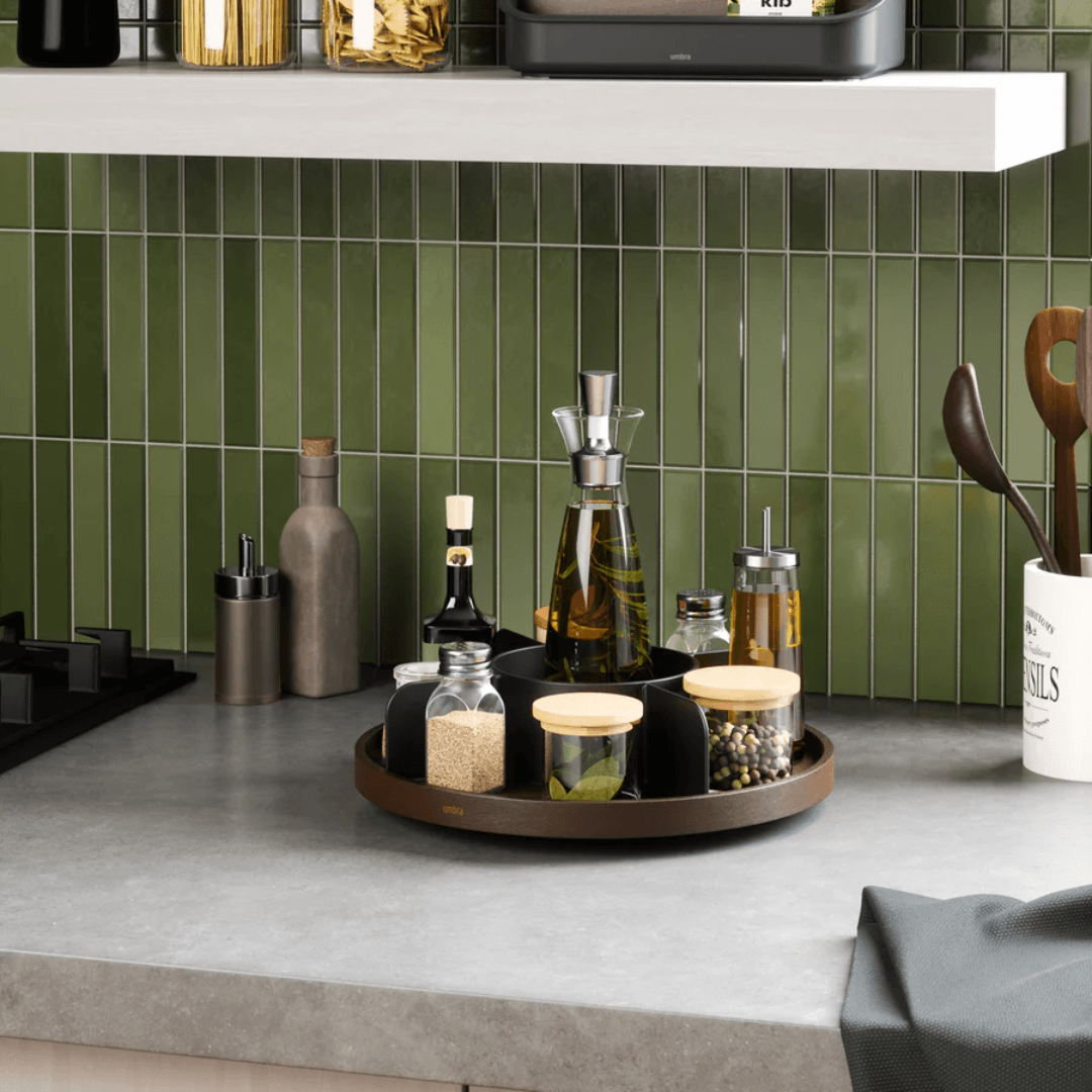 Organizador Giratório Bellwood em Madeira Preta 30cm - Ela Decora