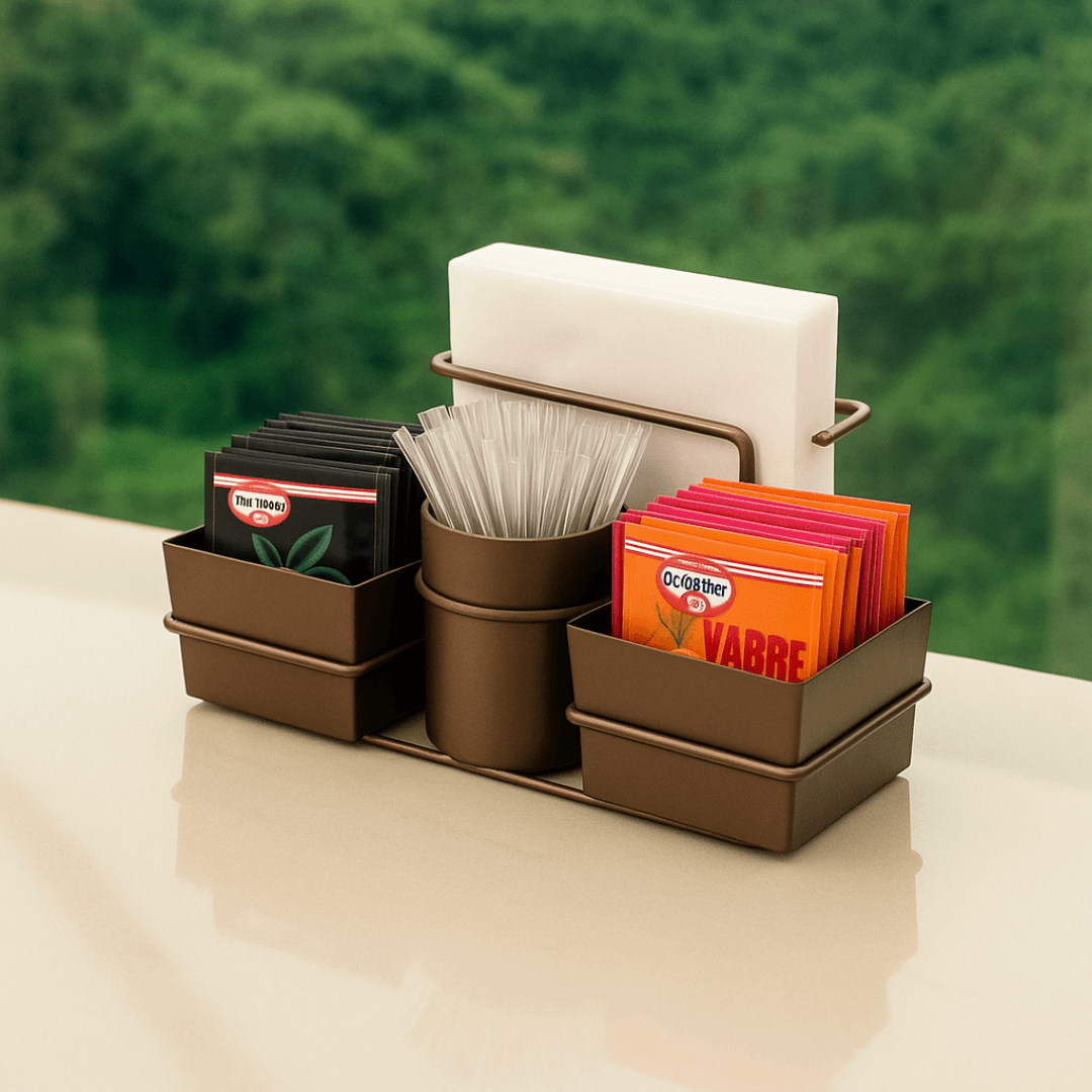 porta sache de açucar, adoçante, mexedores e guardanapo