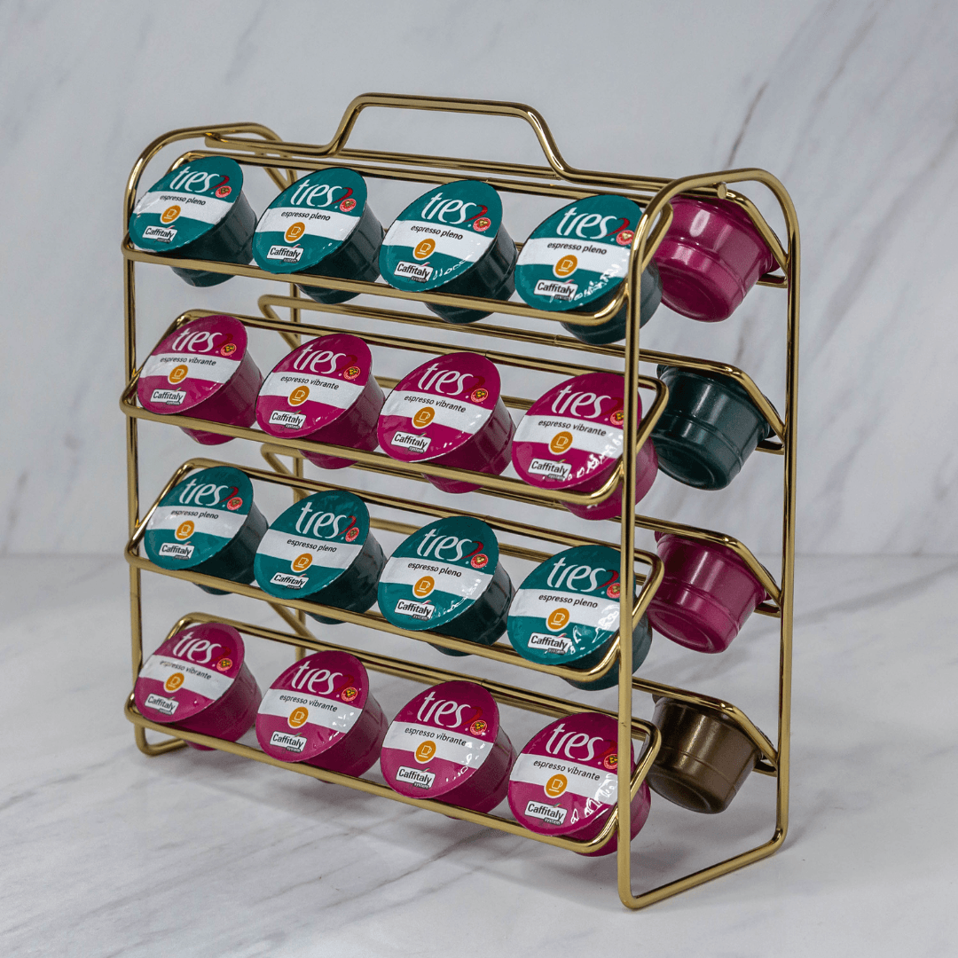 Organizador Porta Cápsulas De Café 3 Corações Dourado - Ela Decora