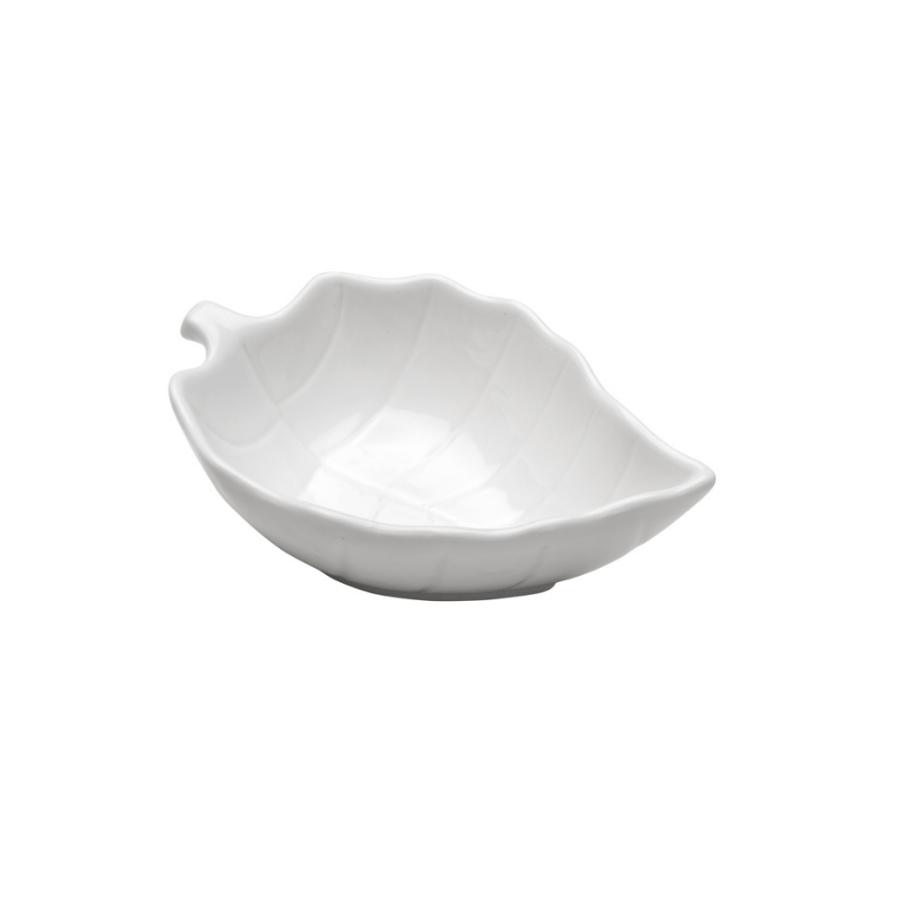 Petisqueira Bowl Porcelana Folha Leaf Branca - 14 x 9 x 5 cm - Ela Decora