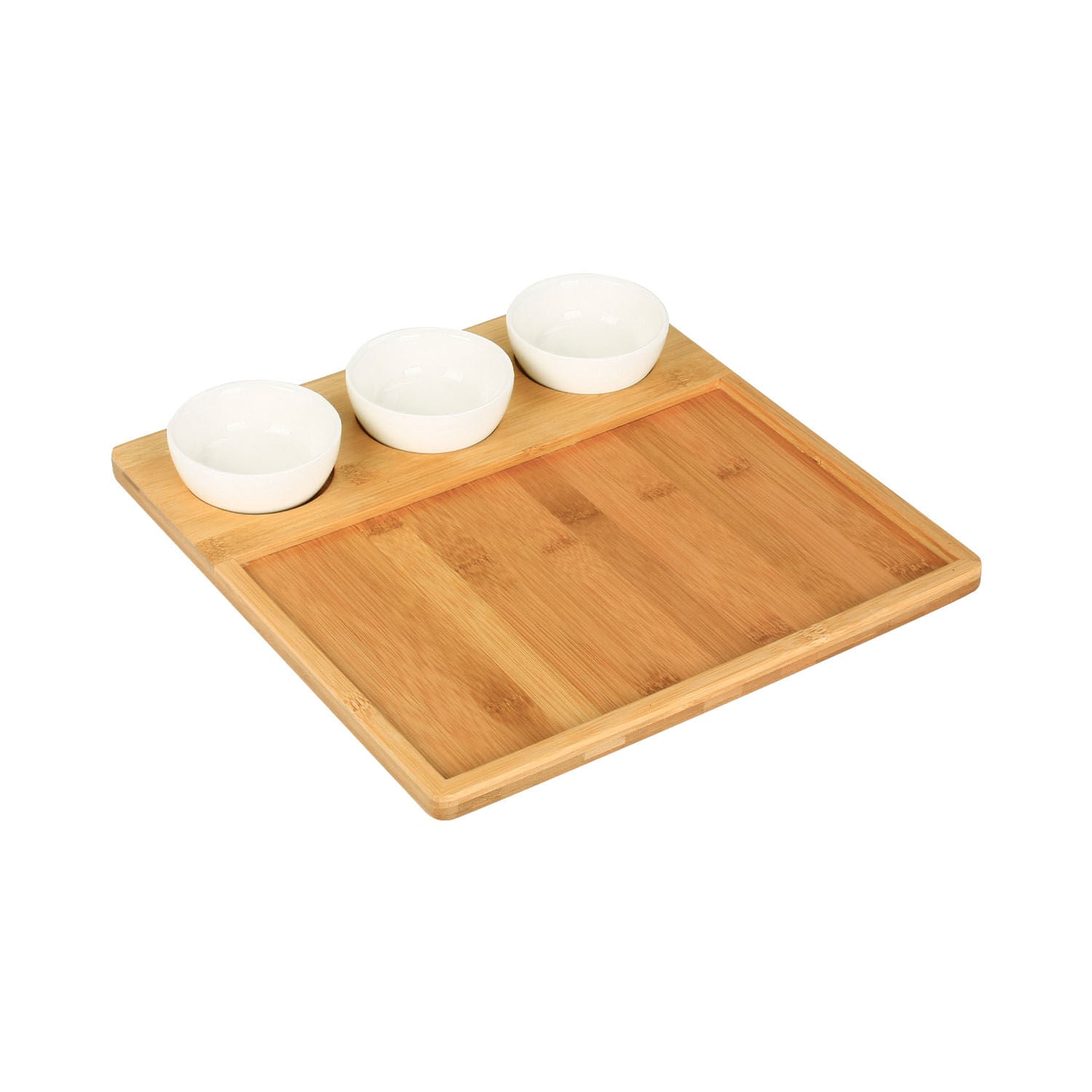 Petisqueira em Bambu com Molheira 4 Peças - Ela Decora