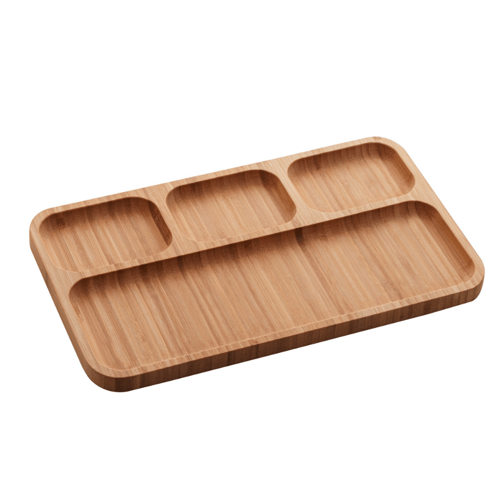 Petisqueira em Bambu Retangular Linea com 4 Divisórias 33cm - Ela Decora