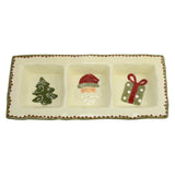 Petisqueira Retangular Tripla de Cerâmica Natalina 35cm x 16cm x 3,5cm - Ela Decora