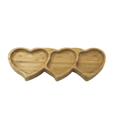 Petisqueira Trio Coração em Bambu - 25,5 cm - Ela Decora