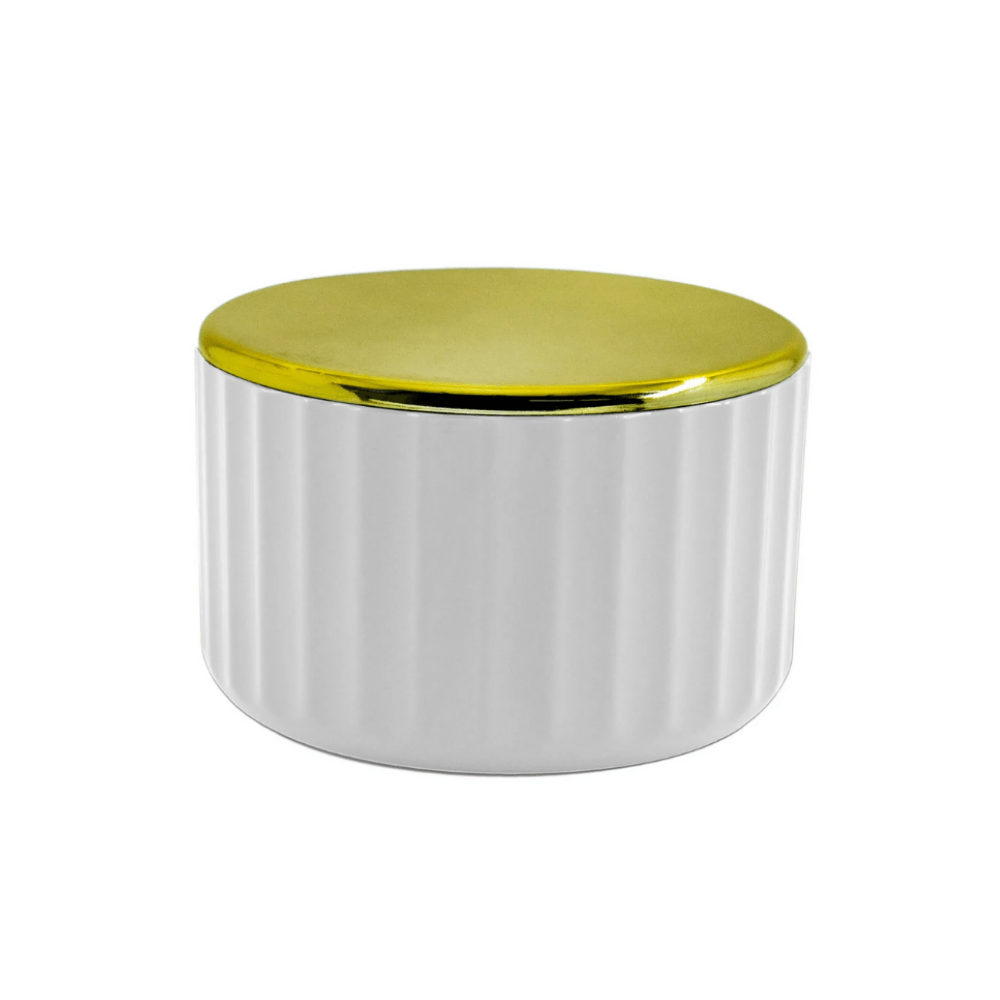 Porta Algodão Banheiro Branco e Dourado - 10 cm - Ela Decora