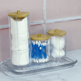 Porta Algodão com Tampa de Bambu 18cm My Box - Ela Decora