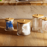 Porta Algodão com Tampa de Bambu 9cm My Box - Ela Decora