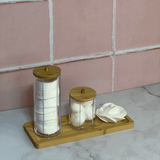 Porta Algodão com Tampa de Bambu 9cm My Box - Ela Decora