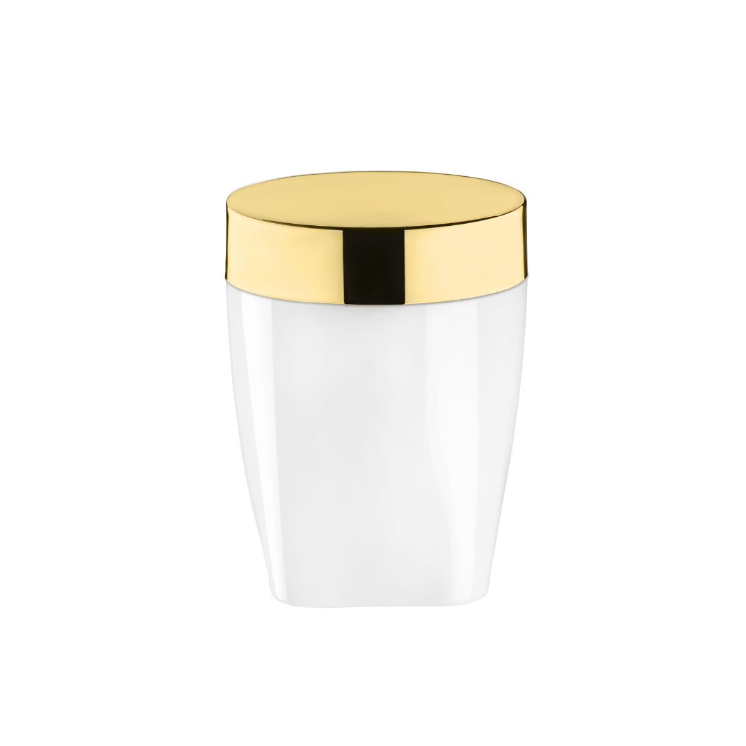 Porta Algodão e Cotonete Branco com Dourado 12cm - Ela Decora